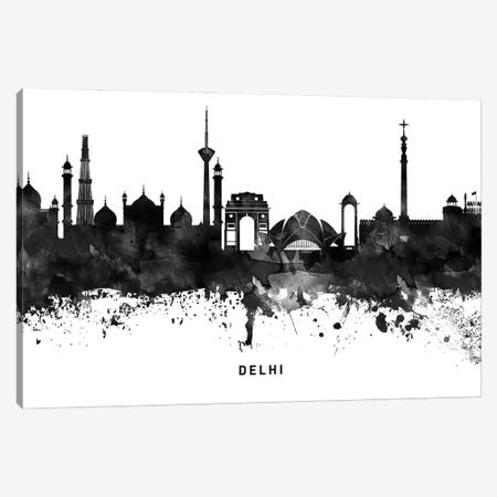 Delhi Skyline Black & White Canvas Print #WDA763} by WallDecorAddict Canvas Wall Art