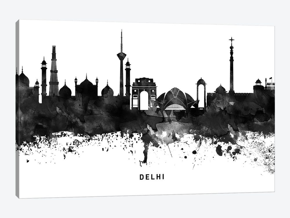 Delhi Skyline Black & White by WallDecorAddict 1-piece Canvas Art Print