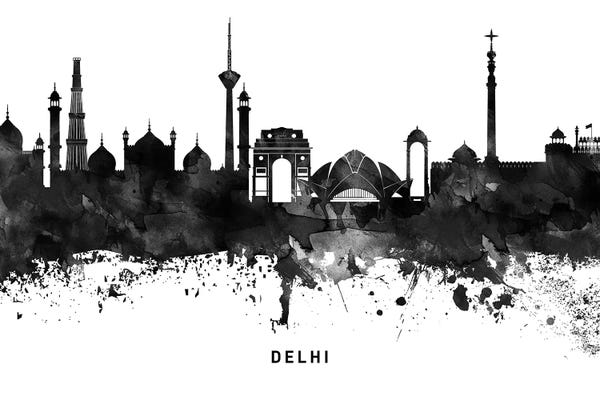 Delhi: Delhi Skyline Black & White by WallDecorAddict