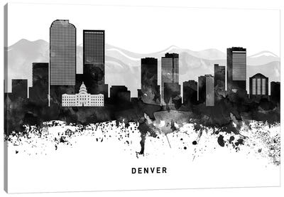 Denver Skyline Black & White Canvas Art Print - Black & White Scenic