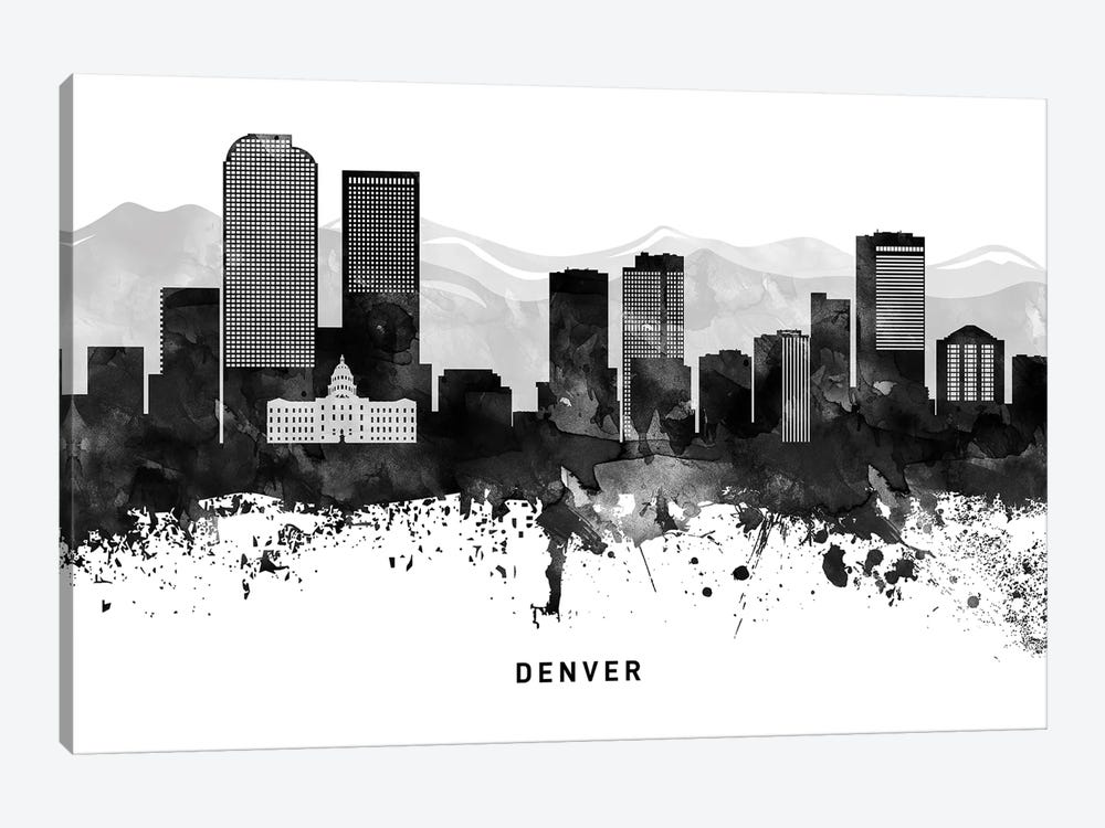 Denver Skyline Black & White by WallDecorAddict 1-piece Canvas Artwork
