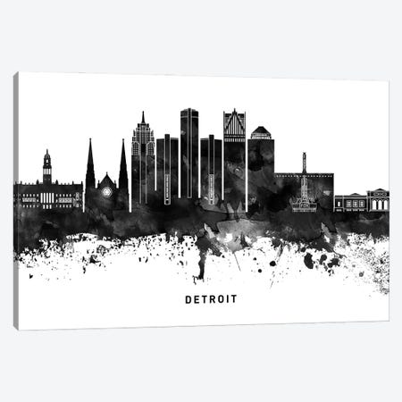 Detroit Skyline Black & White Canvas Print #WDA765} by WallDecorAddict Art Print
