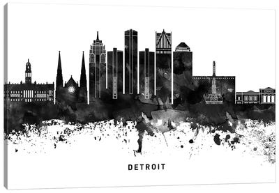 Detroit Skyline Black & White Canvas Art Print - Detroit Skylines