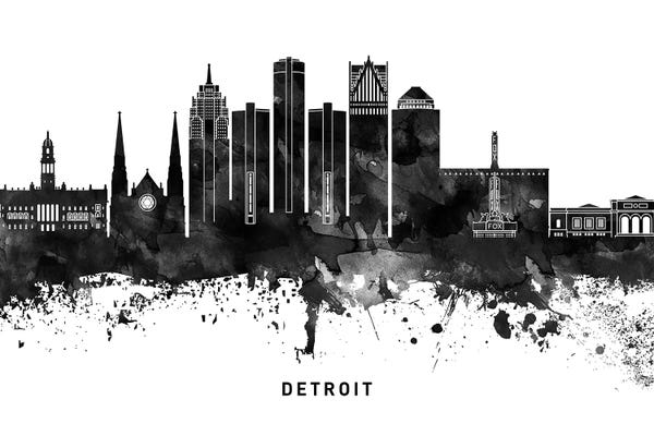 Michigan: Detroit Skyline Black & White by WallDecorAddict