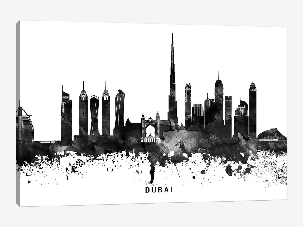 Dubai Skyline Black & White by WallDecorAddict 1-piece Canvas Artwork