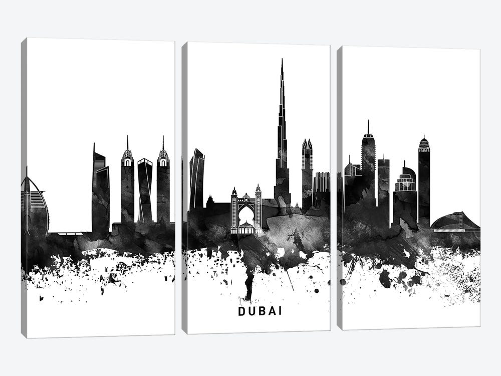 Dubai Skyline Black & White by WallDecorAddict 3-piece Canvas Wall Art