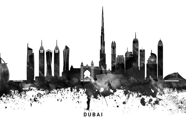 United Arab Emirates: Dubai Skyline Black & White by WallDecorAddict