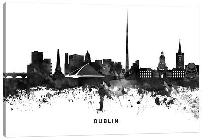 Dublin Skyline Black & White Canvas Art Print - Ireland Art