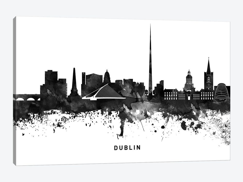 Dublin Skyline Black & White by WallDecorAddict 1-piece Canvas Art Print