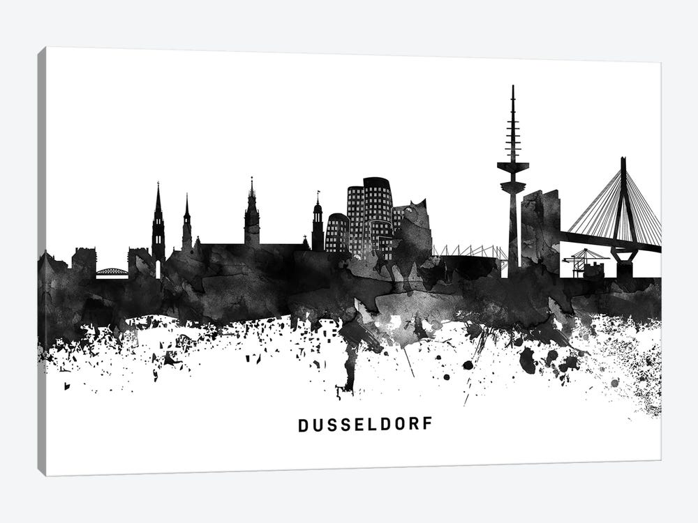 Dusseldorf Skyline Black & White by WallDecorAddict 1-piece Canvas Wall Art