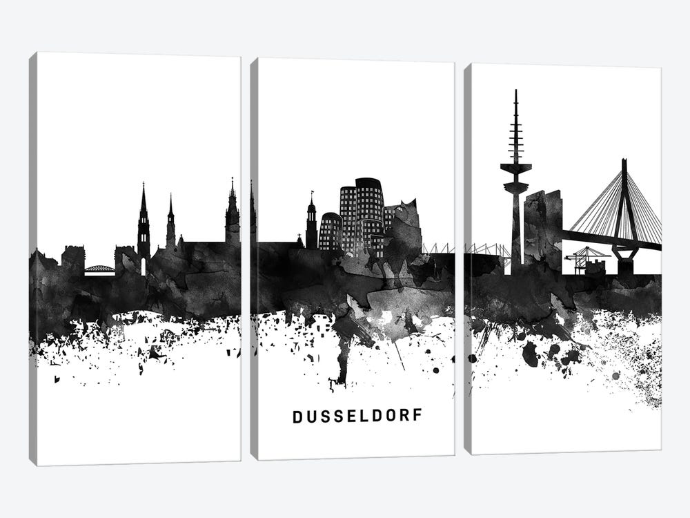 Dusseldorf Skyline Black & White 3-piece Canvas Artwork