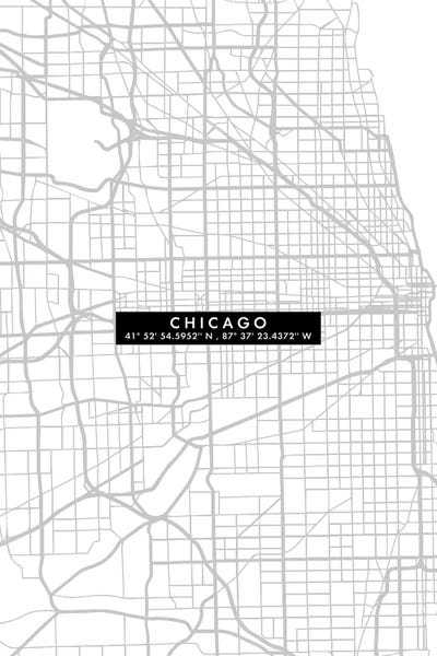 Chicago Maps: Chicago City Map Minimal by WallDecorAddict