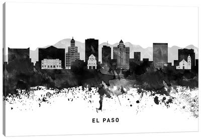 El Paso Skyline Black & White Canvas Art Print - Black & White Graphics & Illustrations