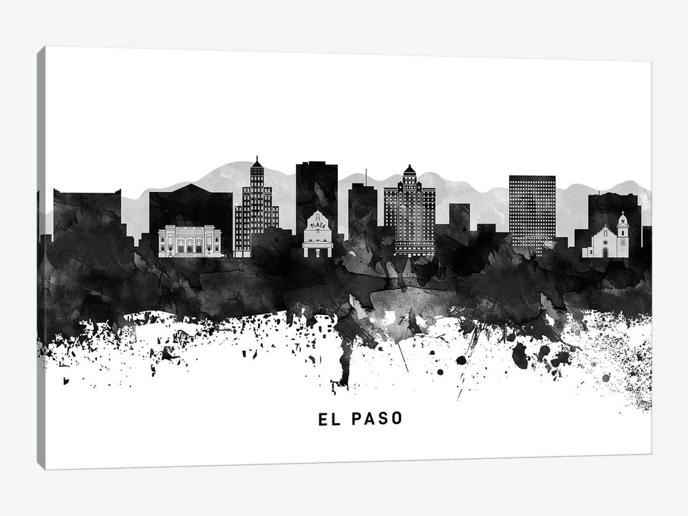 El Paso Skyline Black & White by WallDecorAddict 1-piece Canvas Art