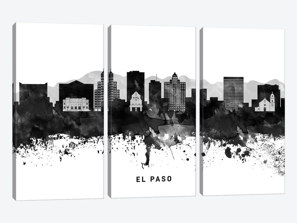 El Paso Skyline Black & White by WallDecorAddict 3-piece Canvas Wall Art
