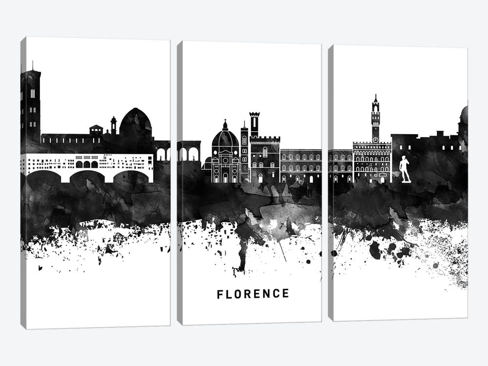 Florence Skyline Black & White by WallDecorAddict 3-piece Canvas Art Print