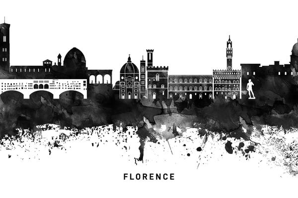 Black & White Digital Art: Florence Skyline Black & White by WallDecorAddict