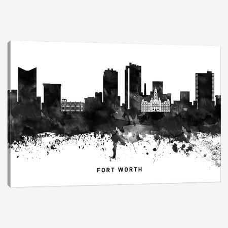 Fort Worth Skyline Black & White Canvas Print #WDA773} by WallDecorAddict Canvas Art Print