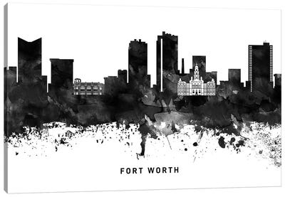 Fort Worth Skyline Black & White Canvas Art Print - Black & White Scenic