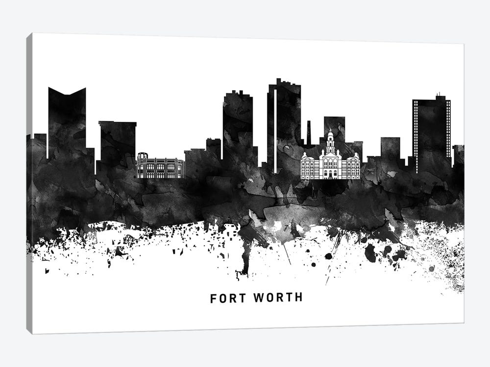 Fort Worth Skyline Black & White by WallDecorAddict 1-piece Canvas Wall Art