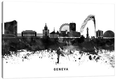 Geneva Skyline Black & White Canvas Art Print - Switzerland Art