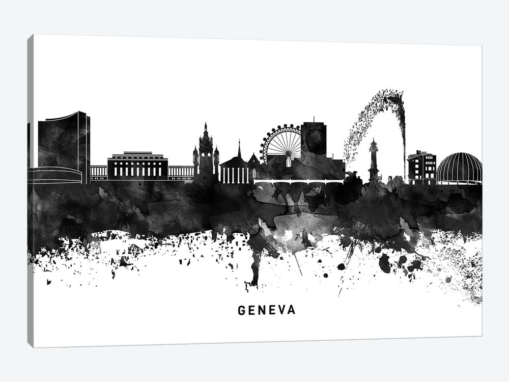 Geneva Skyline Black & White by WallDecorAddict 1-piece Canvas Print