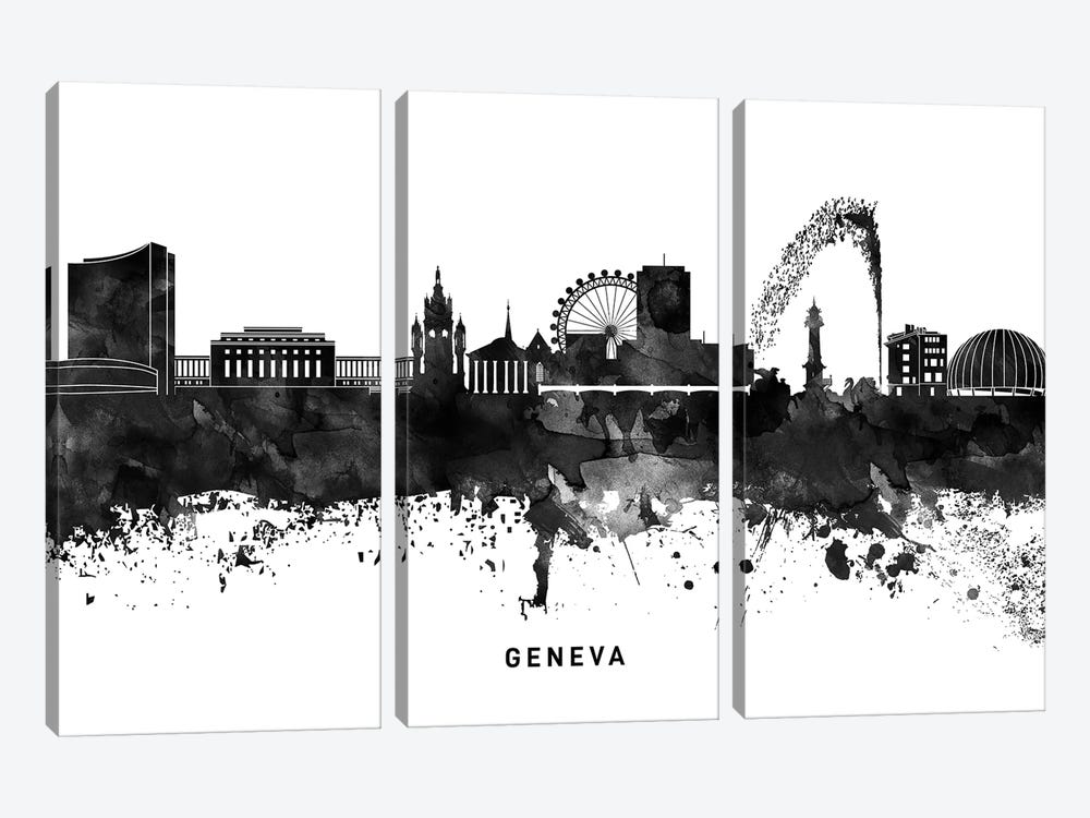 Geneva Skyline Black & White 3-piece Canvas Print