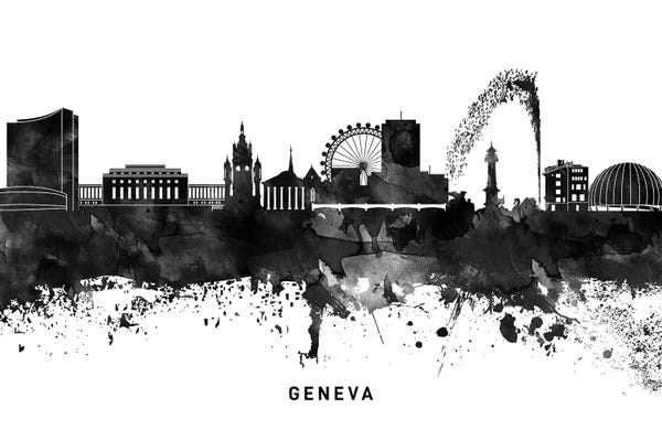 Geneva: Geneva Skyline Black & White by WallDecorAddict