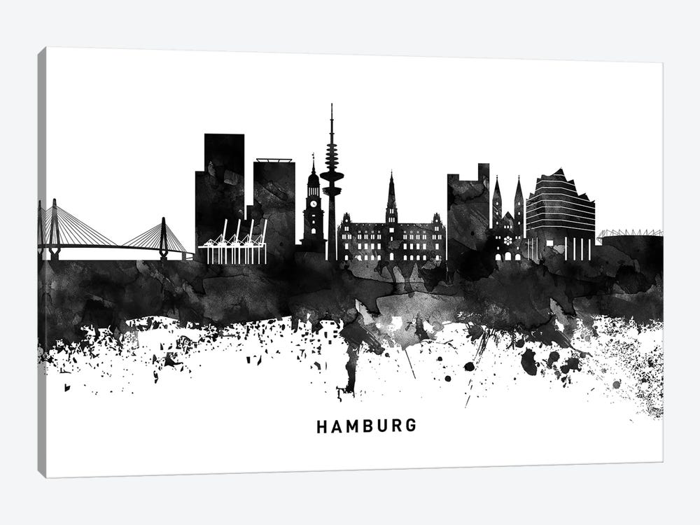 Hamburg Skyline Black & White by WallDecorAddict 1-piece Art Print