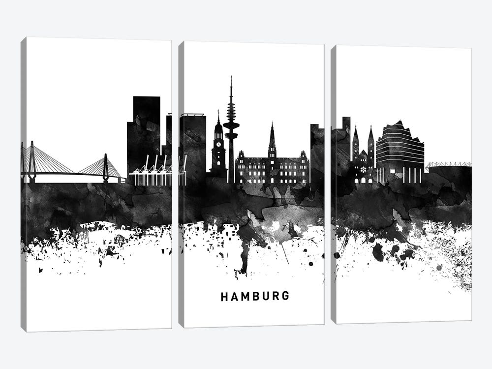 Hamburg Skyline Black & White by WallDecorAddict 3-piece Art Print