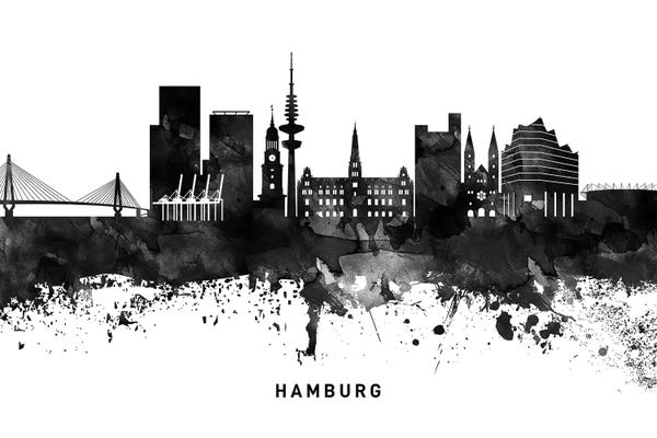 Hamburg: Hamburg Skyline Black & White by WallDecorAddict