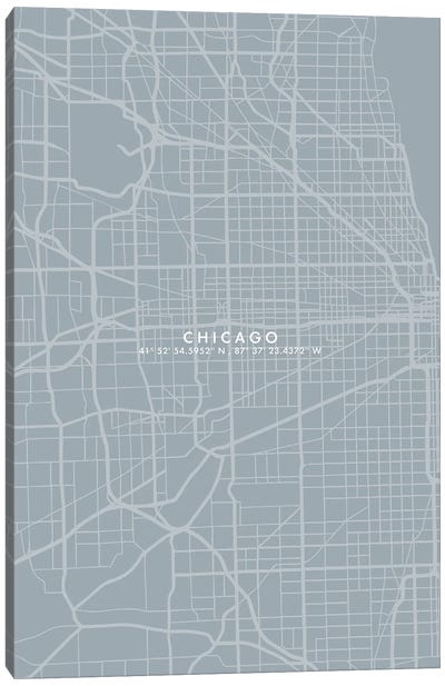Chicago City Map Simplecolor Canvas Art Print - Chicago Maps