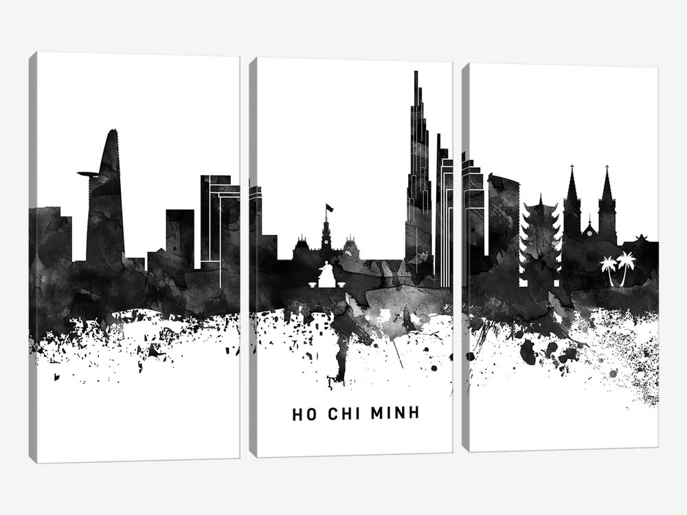 Ho Chi Minh Skyline Black & White by WallDecorAddict 3-piece Canvas Wall Art