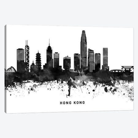 Hong Kong Skyline Black & White Canvas Print #WDA781} by WallDecorAddict Canvas Wall Art