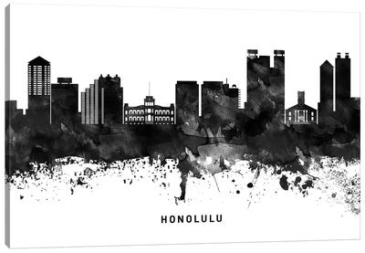 Honolulu Skyline Black & White Canvas Art Print - Honolulu Art