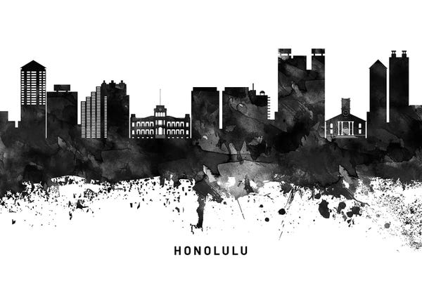 Honolulu: Honolulu Skyline Black & White by WallDecorAddict