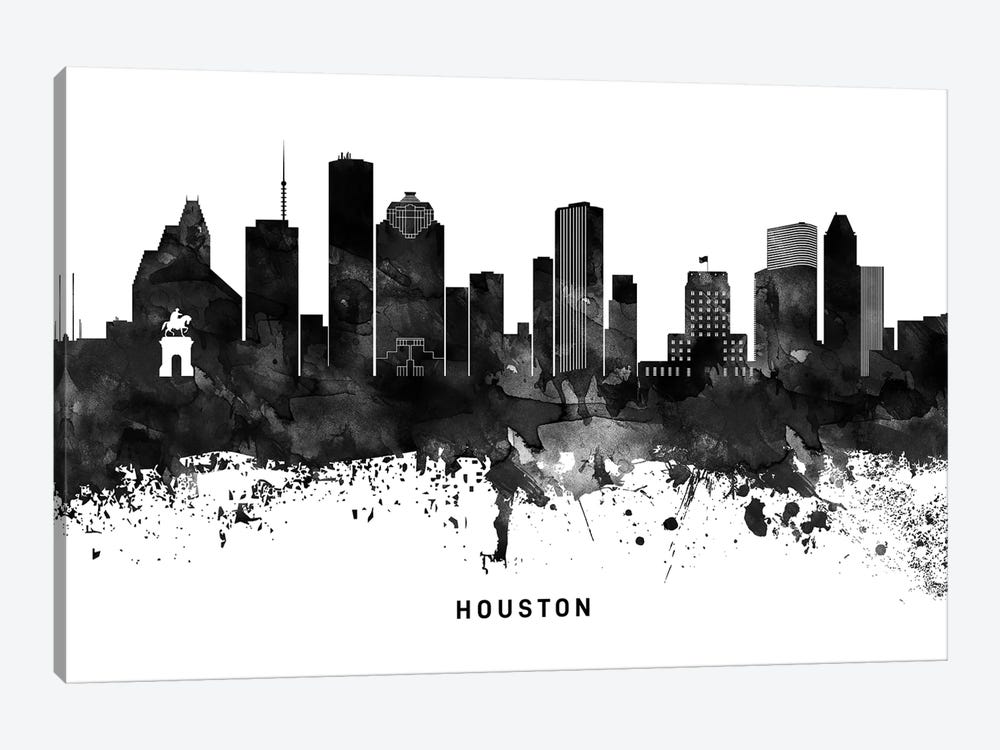 Houston Skyline Black & White by WallDecorAddict 1-piece Canvas Print