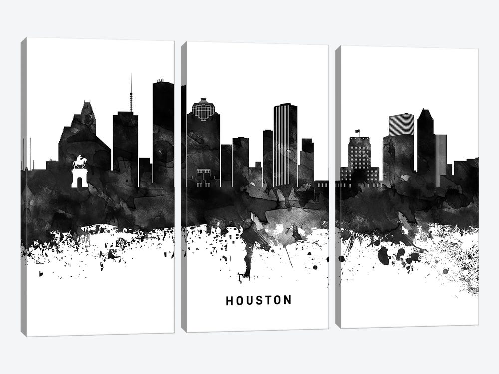 Houston Skyline Black & White by WallDecorAddict 3-piece Art Print