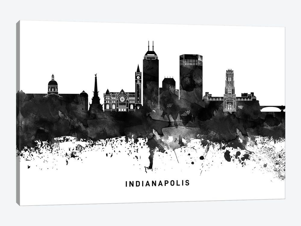 Indianapolis Skyline Black & White by WallDecorAddict 1-piece Canvas Wall Art