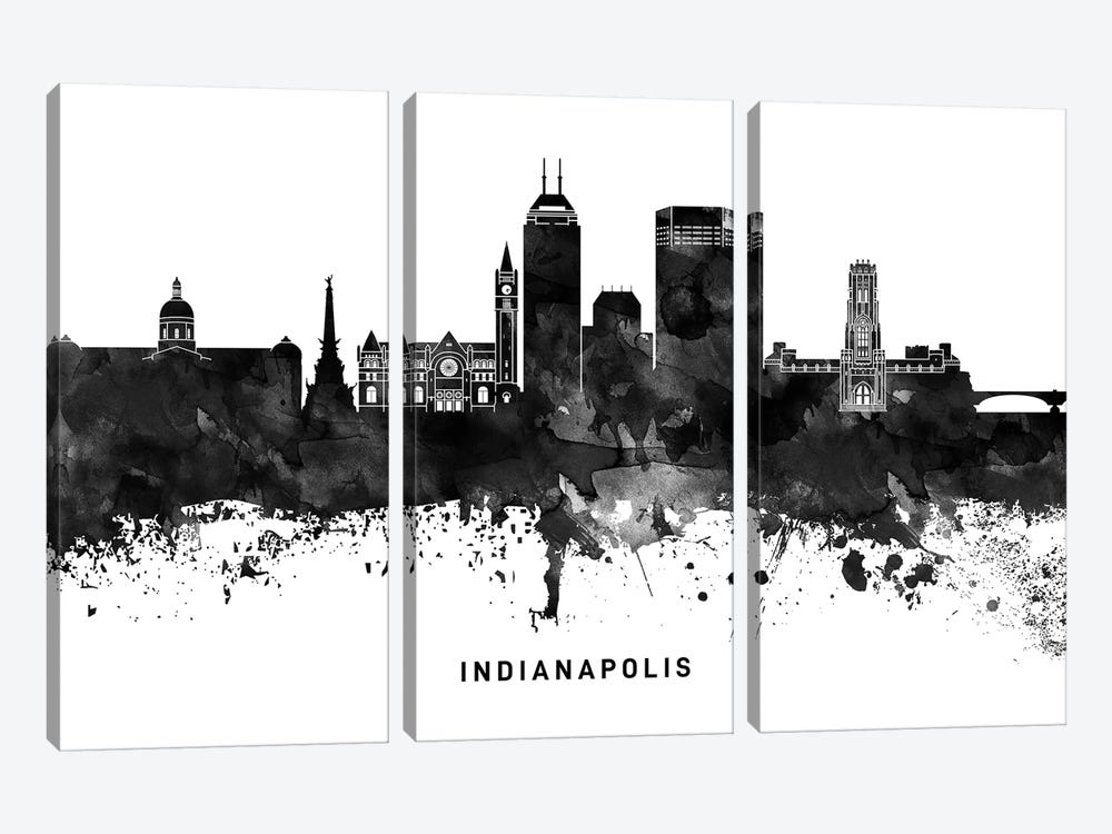 Indianapolis Skyline Black & White by WallDecorAddict 3-piece Canvas Wall Art