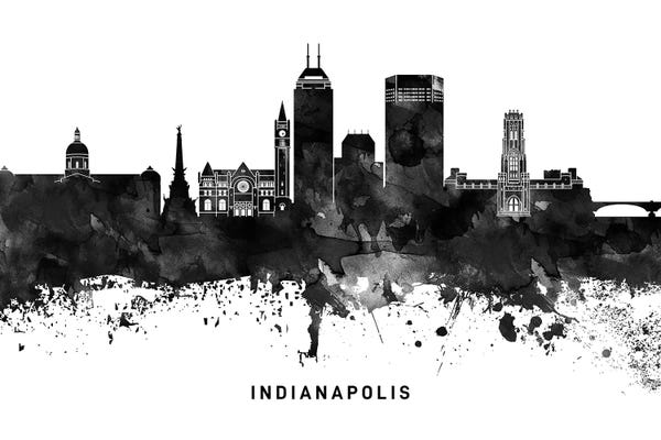 Indiana: Indianapolis Skyline Black & White by WallDecorAddict
