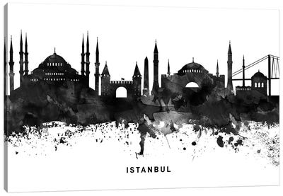 Istanbul Skyline Black & White Canvas Art Print - Istanbul Art