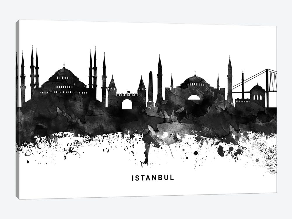 Istanbul Skyline Black & White by WallDecorAddict 1-piece Art Print