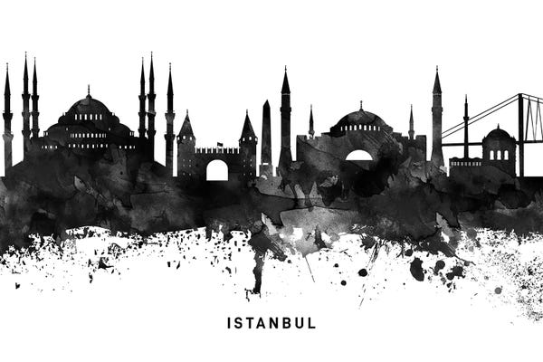 Istanbul: Istanbul Skyline Black & White by WallDecorAddict