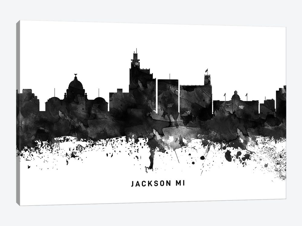 Jackson Mi Skyline Black & White by WallDecorAddict 1-piece Canvas Art