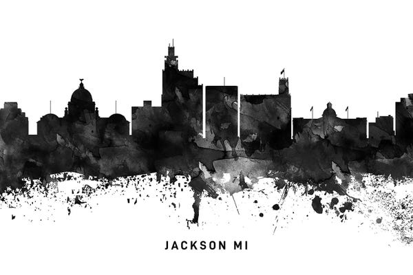 Mississippi: Jackson Mi Skyline Black & White by WallDecorAddict