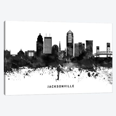 Jacksonville Skyline Black & White Canvas Print #WDA787} by WallDecorAddict Art Print