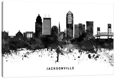 Jacksonville Skyline Black & White Canvas Art Print - Florida Art