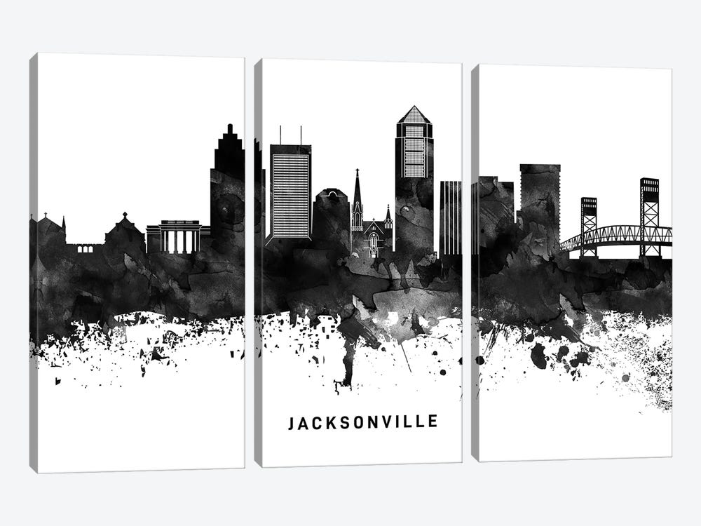 Jacksonville Skyline Black & White by WallDecorAddict 3-piece Art Print