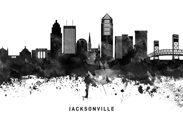 Jacksonville: Jacksonville Skyline Black & White by WallDecorAddict